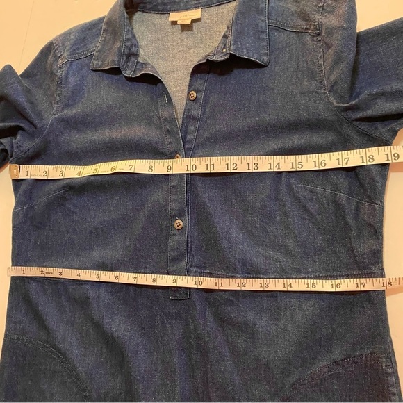 J. Jill Denim Jean Shirt Dress Size Small Petite Quarter Button Chambray Pockets - Picture 13 of 15